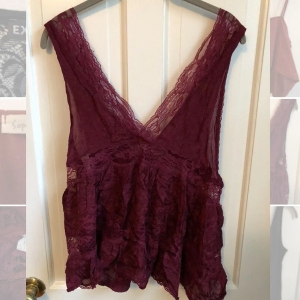 Free People Burgundy Lace Top